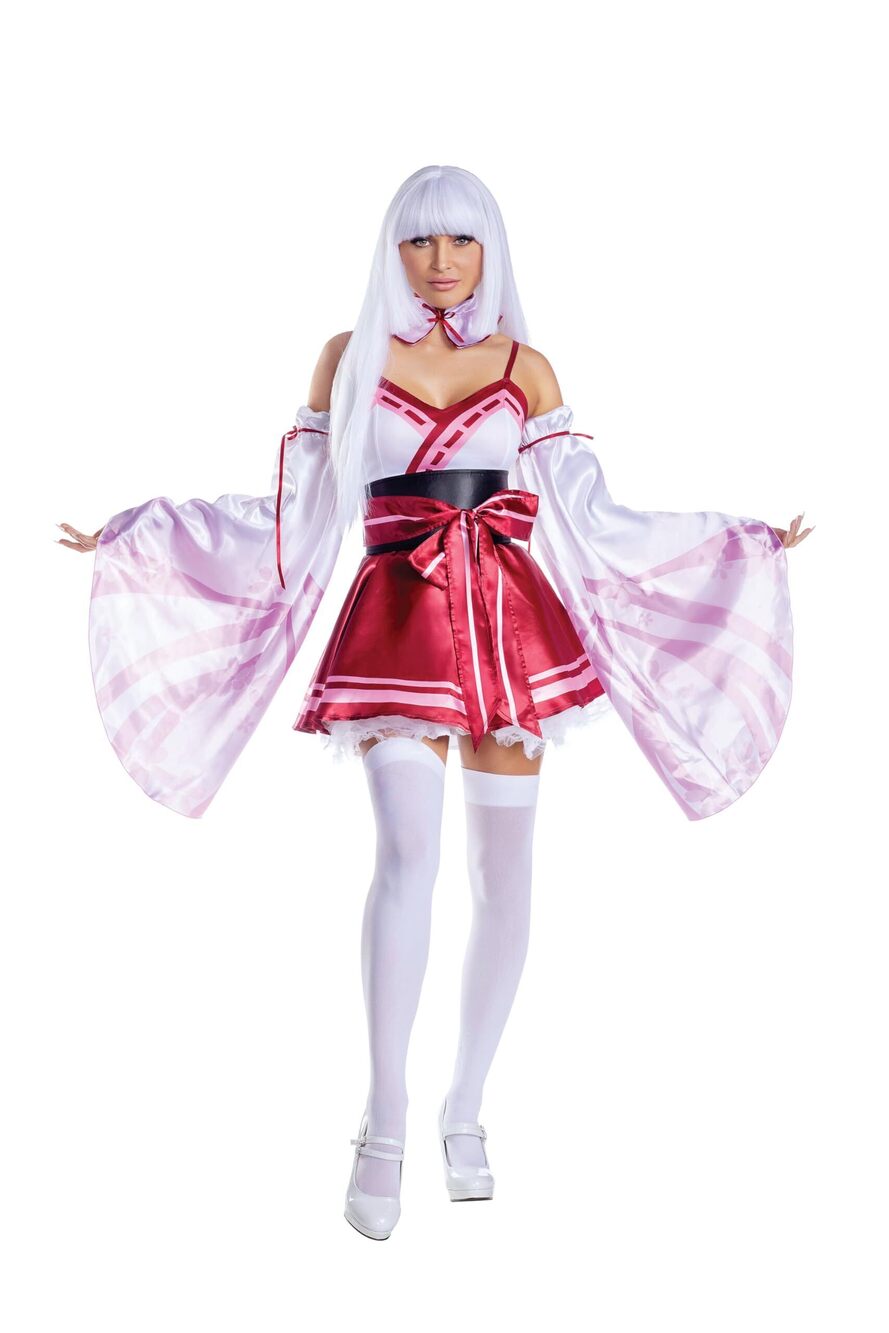 2042 Sakura Shrine Maiden Satin Circle Skirt Dress with Bow Detail ’s